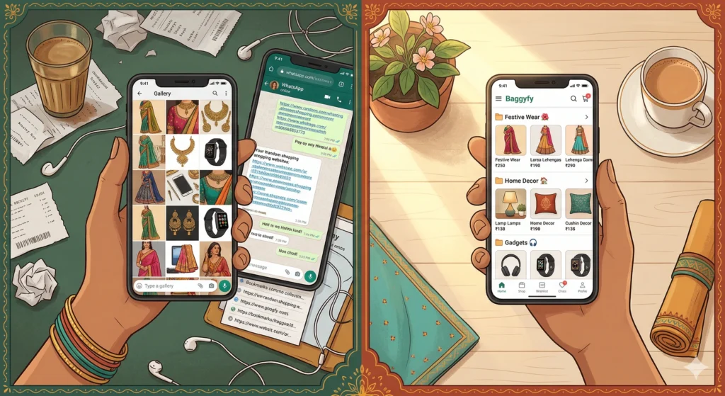 Baggyfy vs Amazon Flipkart Meesho native wishlists comparison for Indian shoppers