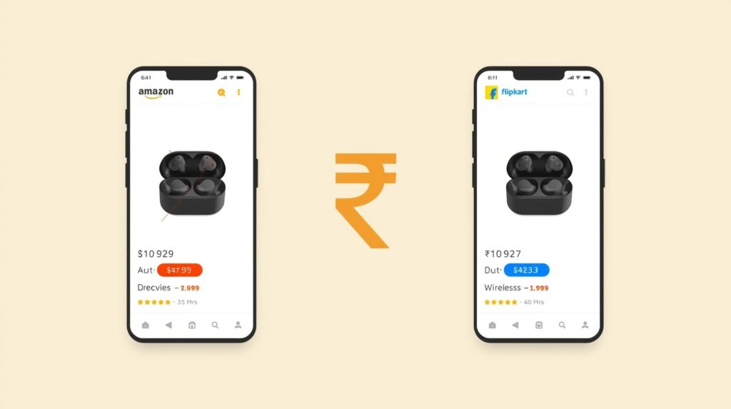 Amazon and Flipkart product page price comparison screenshot showing crossed out MRP and sale price