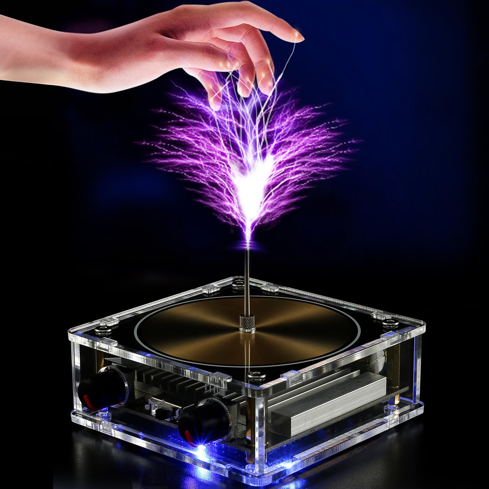 HOTBEST Musical Tesla Coil,Bluetooth Music Tesla Coil,Touchable Artificial Lightning Spark Gap Arc Generator,Wireless Transmission Experiment Model,Science Teaching Experiment Tool Desktop Toy (A)