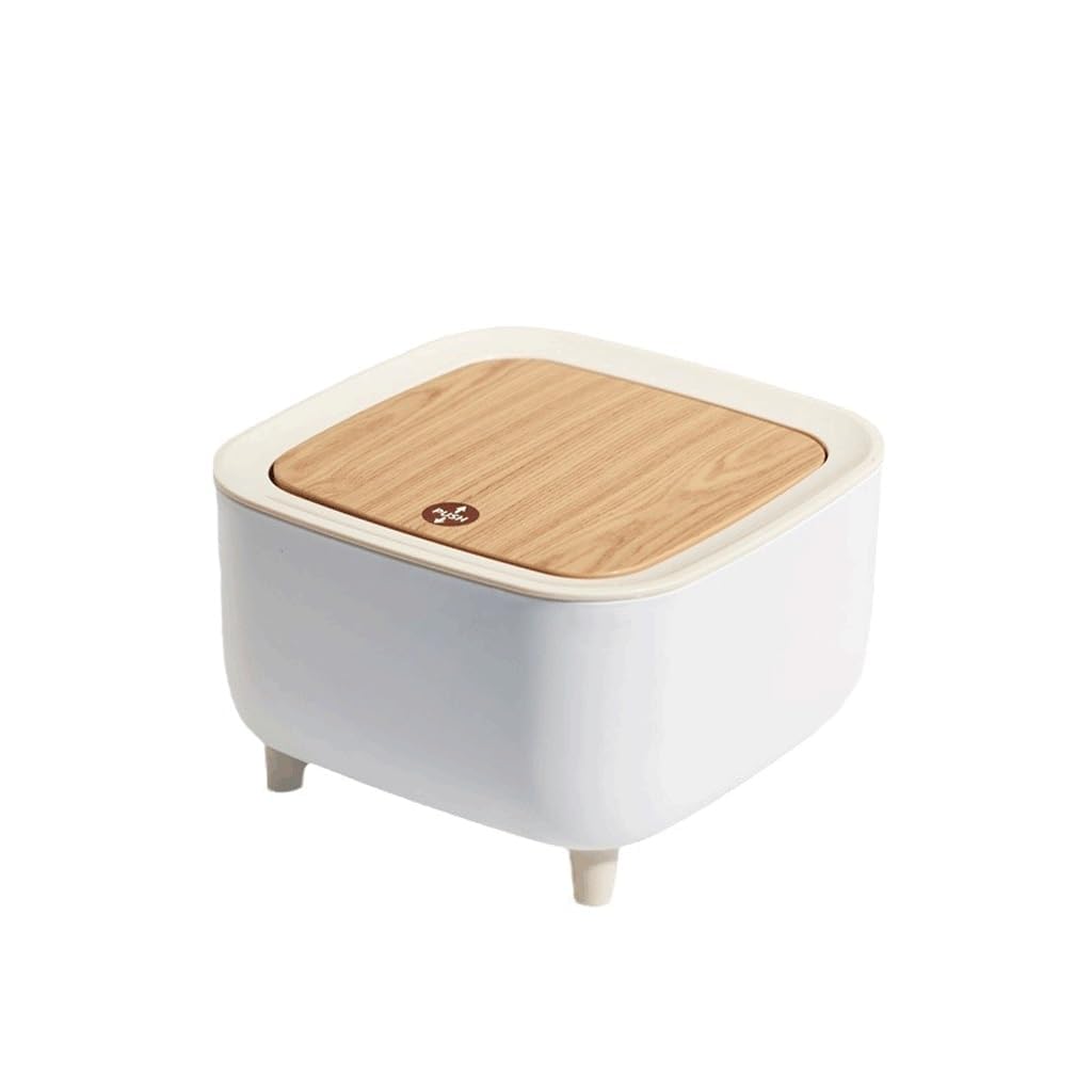 Slyford Mini Portable Tabletop Dustbin, Mini Trash Can with Lid - Wastebasket for Bathroom Vanity, Desktop, Tabletop (Square Press - White)