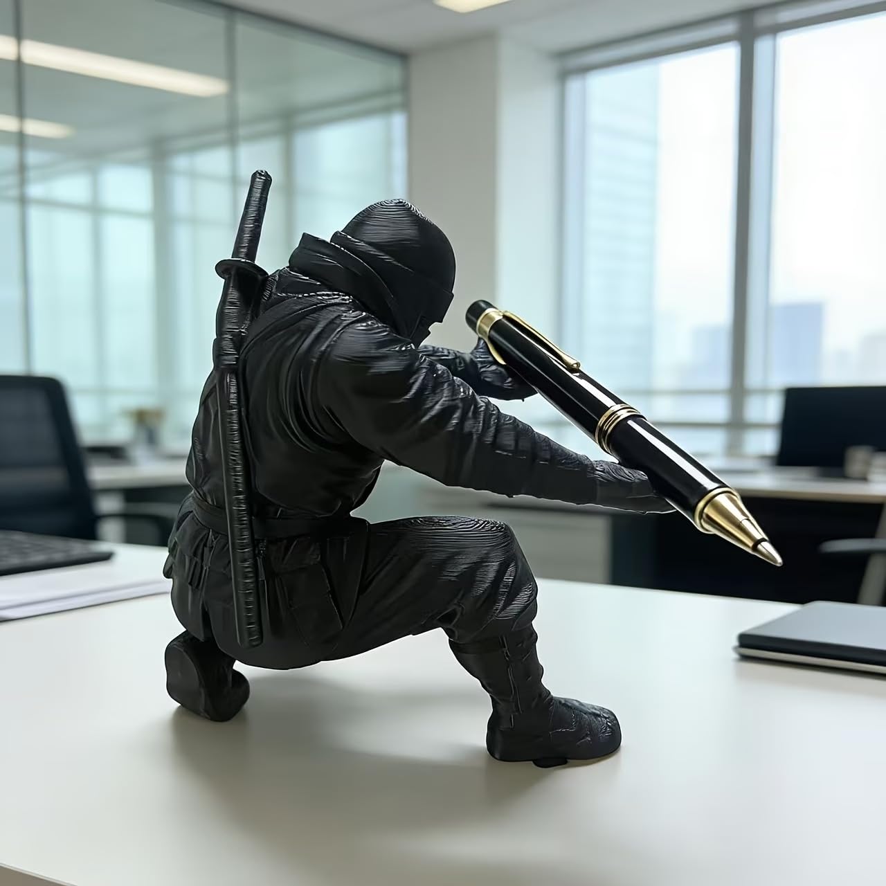Ninja Pen Holder Desk Organizer – Unique Samurai Warrior Pen Stand for Office Desk, Creative Table Decor Accessory for Home, Study & Gifts