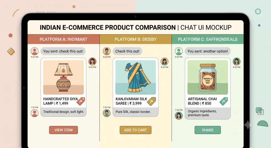 Side by side comparison of AI shopping tool chat interfaces